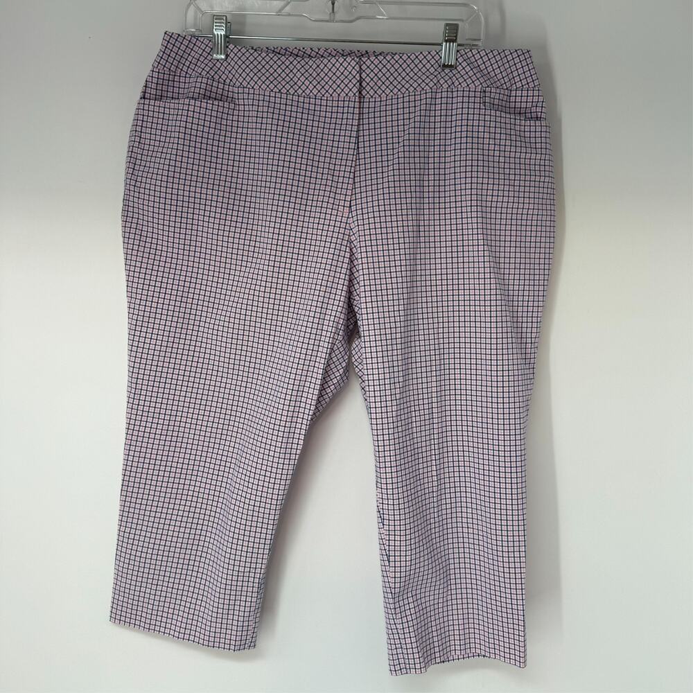 Talbots Heritage Capri Pants Women Sz 16WP Pink Blue Plaid Pocket Stretch J01804